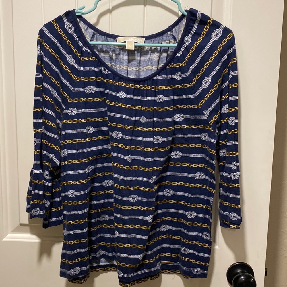 MICHAEL Michael Kors Navy and Gold Chain Print Blouse